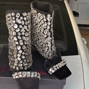 Dazzling Black Crystal Women's Ankle Boots